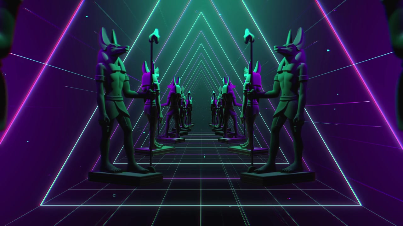 VJ循环动画：隧道中的摩艾雕像视频素材画面2