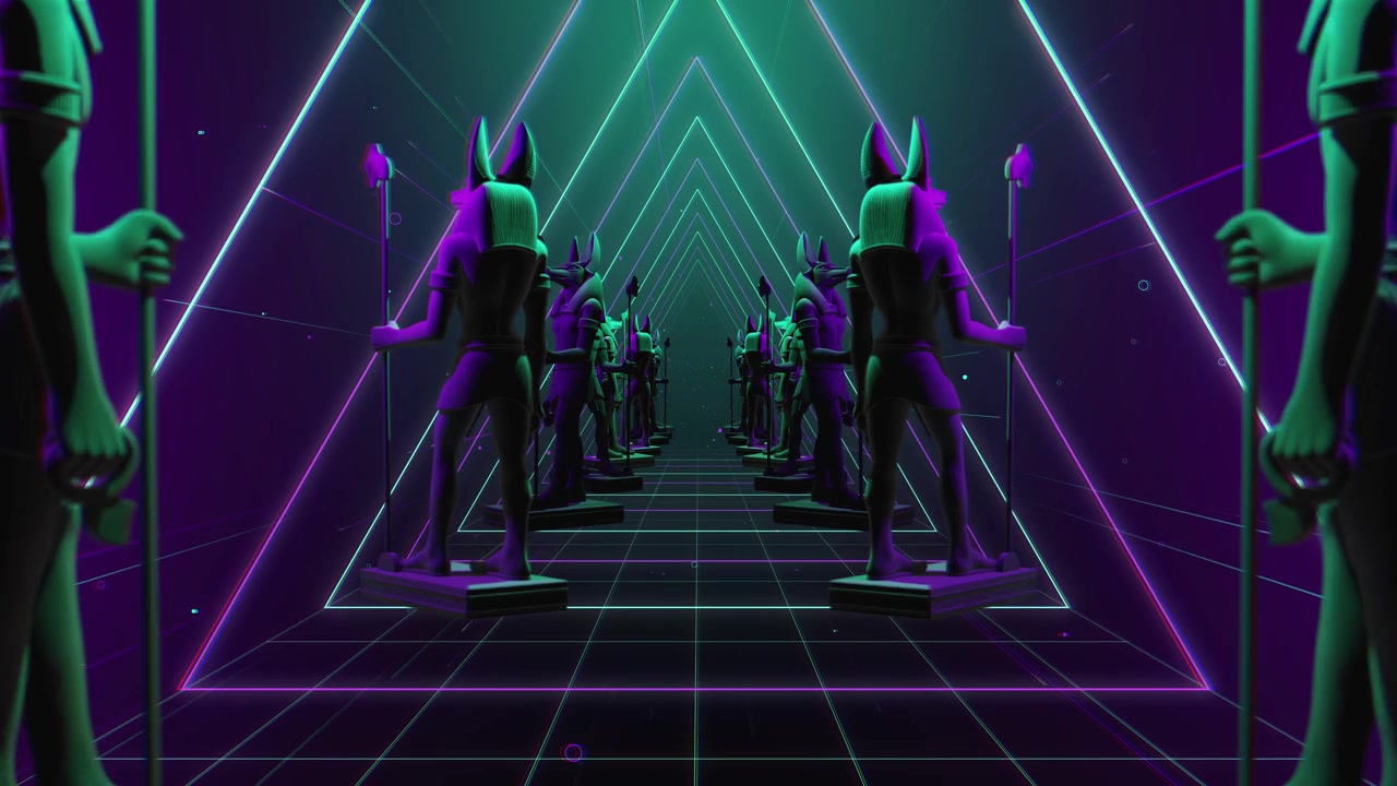 VJ循环动画：隧道中的摩艾雕像视频素材画面3