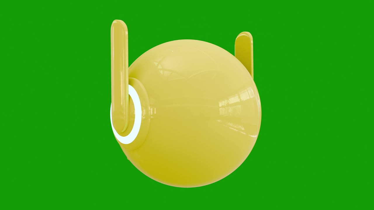 一个黄色的CCTV机器人漂浮在绿色背景上。360度旋转。循环视频。视频素材画面2