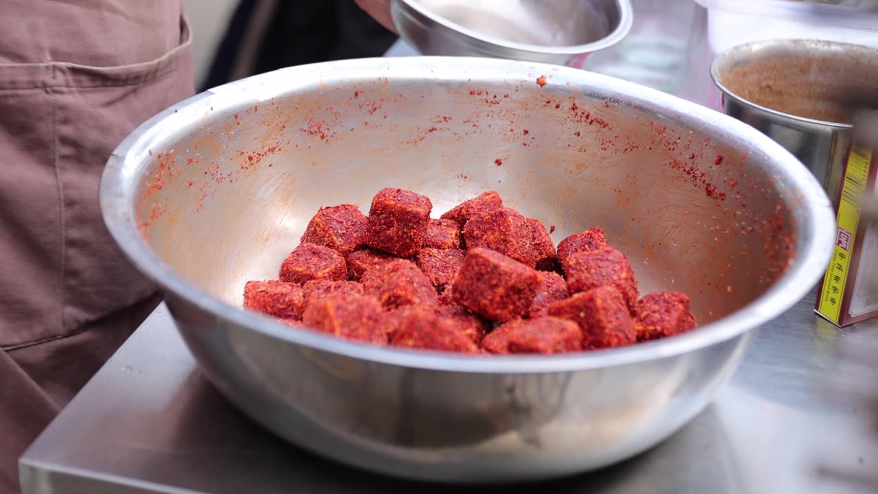 中国街头售卖的毛豆腐视频素材画面1