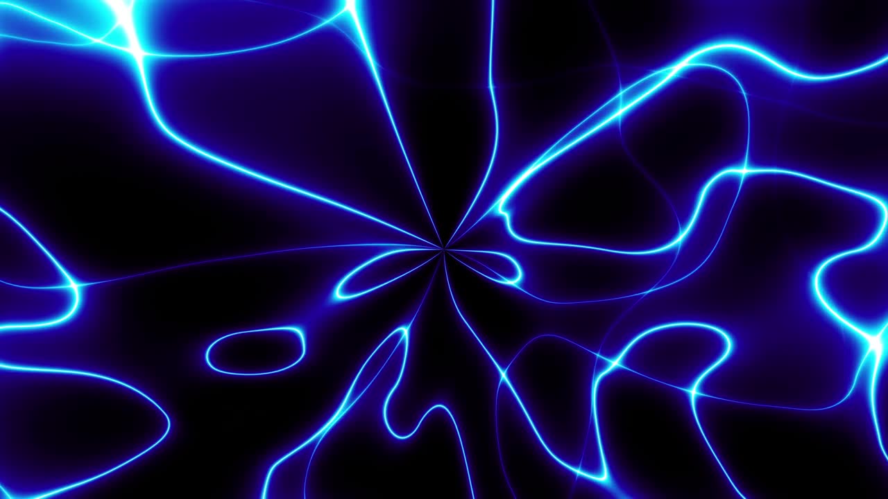 空间中的抽象能量。能量力场和能量流。流动的霓虹火焰，流体花形波浪中的能量等离子线条。3D渲染循环背景视频素材画面1