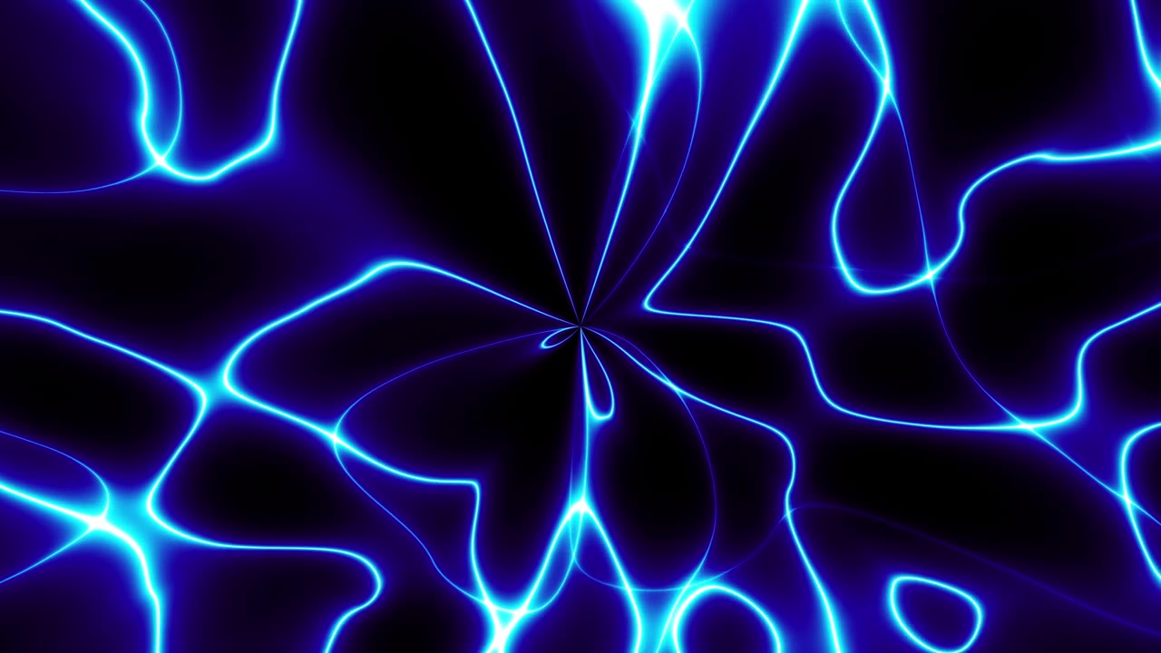 空间中的抽象能量。能量力场和能量流。流动的霓虹火焰，流体花形波浪中的能量等离子线条。3D渲染循环背景视频素材画面2