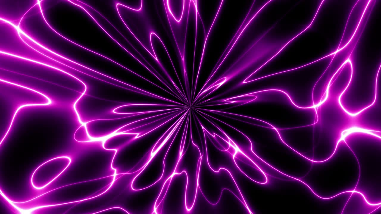 空间中的抽象能量。能量场和能量流。流动的霓虹火焰，呈流体花朵状波动的能量等离子线。3D渲染循环背景视频素材画面1
