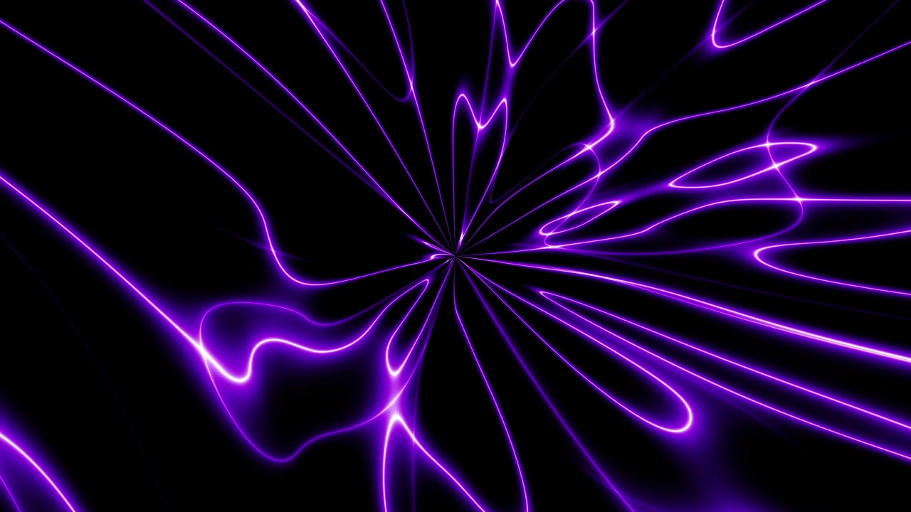 空间中的抽象能量。能量场和能量流。流动的霓虹火焰，流体花形波浪中的能量等离子线条。3D渲染循环背景视频素材画面3