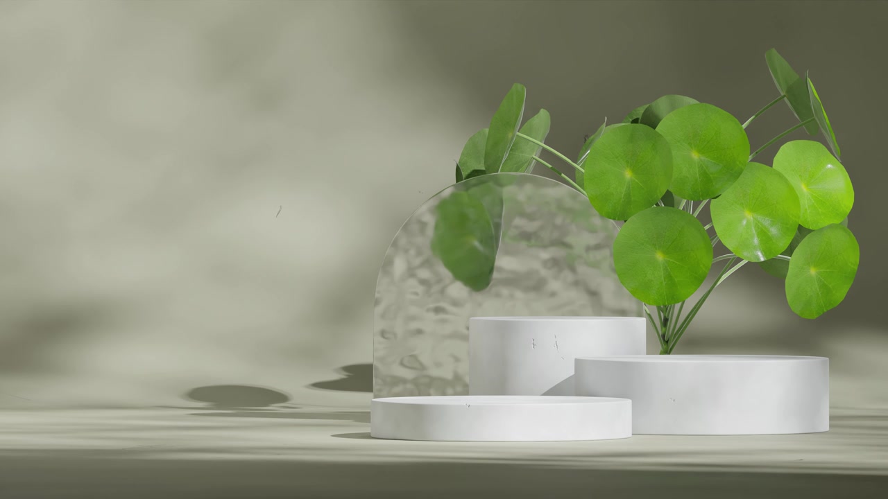 深灰色极简主义墙壁，3D视频渲染的空旷空间，带纹理的灯光照射下的讲台，无缝循环的阴影动画视频素材画面1