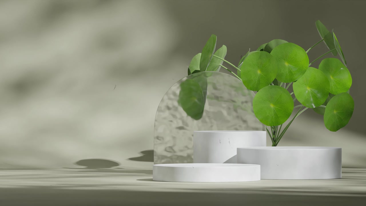 深灰色极简主义墙壁，3D视频渲染的空旷空间，带纹理的灯光照射下的讲台，无缝循环的阴影动画视频素材画面2