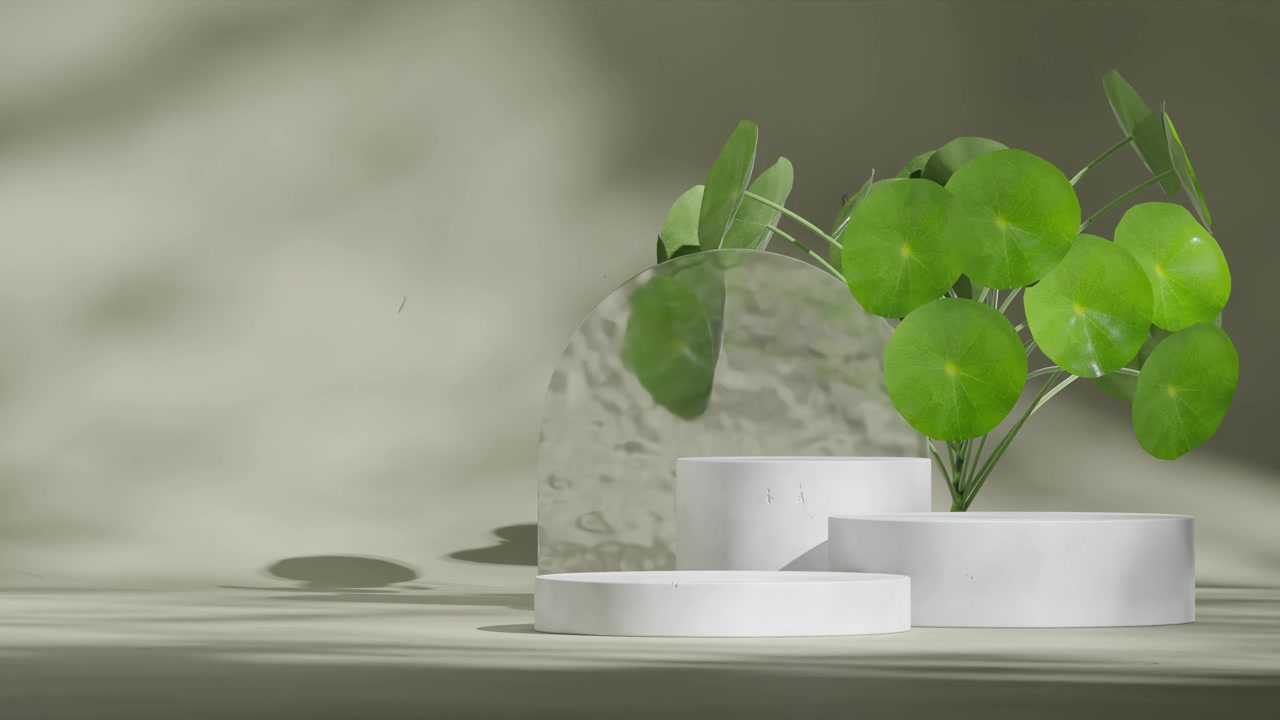 深灰色极简主义墙壁，3D视频渲染的空旷空间，带纹理的灯光照射下的讲台，无缝循环的阴影动画视频素材画面4