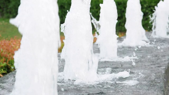 花园中喷泉排，水声淙淙视频素材