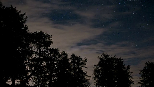 时间推移-夜空与云和树的剪影视频素材