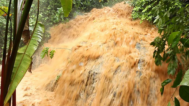 泥水从丛林水道中倾泻而下视频素材