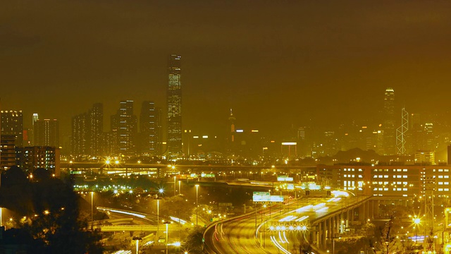 香港城市天际线夜间交通视频素材