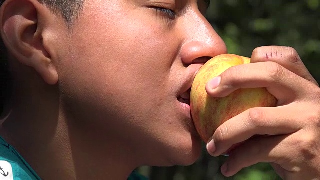 十几岁的男孩在吃苹果视频素材