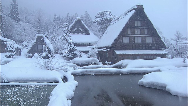 Gifu白川县，被积雪包围的大雪中的房屋视频素材