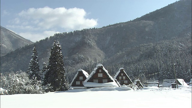 Gasshozukuri雪山景观住宅，白川古，岐阜视频素材