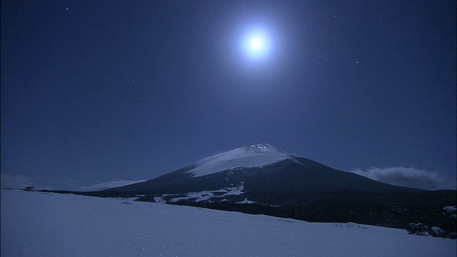 夜晚，云朵飘过岩手山。视频素材