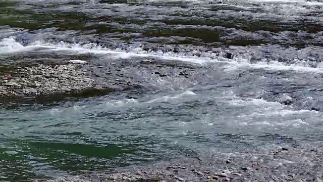 特写的水与白色和透明的泡沫，河流流经峡谷视频素材