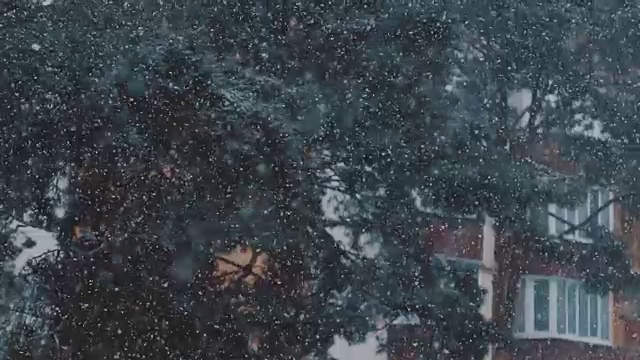 降雪。城市的距离。结霜的寒冷的天气。慢动作视频素材