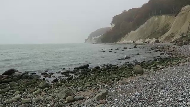 汝根岛白垩岩悬崖景观的秋天时间。色彩斑斓的山毛榉森林。(Mecklenburg-Vorpommern,德国)。波罗的海视频素材