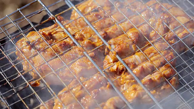 烤架上的鸡肉视频素材画面4