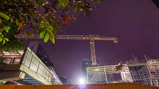 中国夜光香港中心建筑起重机全景4k时间推移视频素材