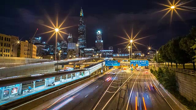 芝加哥公路夜景照片天际线4K 1080P视频素材