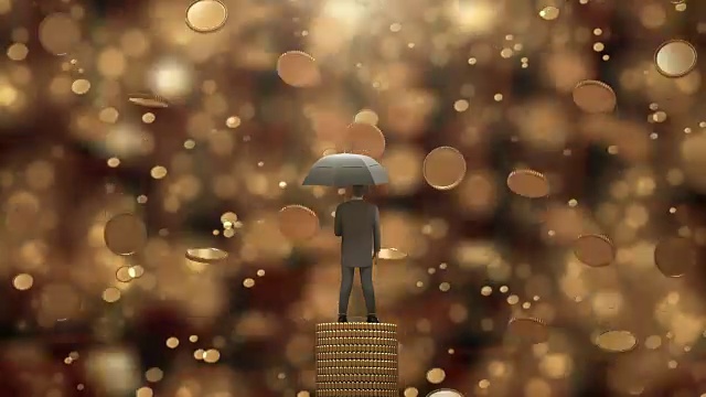 在钱雨中撑伞的商人视频素材画面1