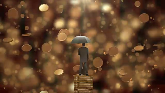 在钱雨中撑伞的商人视频素材画面2