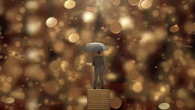 在钱雨中撑伞的商人视频素材画面3