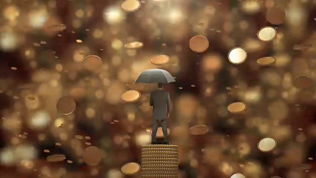 在钱雨中撑伞的商人视频素材画面4