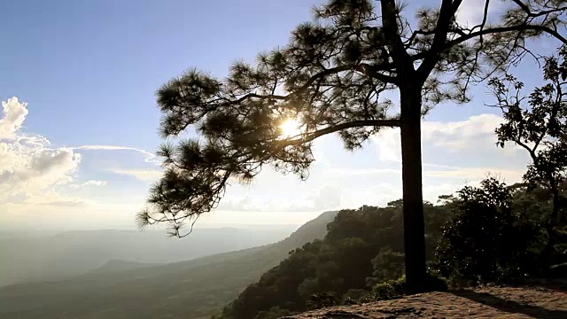 慢镜头绿色的草地和小山丘在蓝天白云视频素材