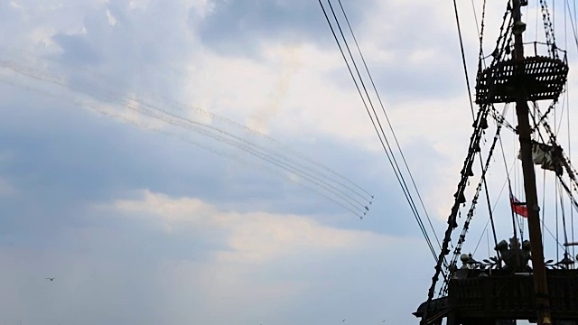 空军对他们的新飞机进行训练，在空中制造特技视频素材画面1