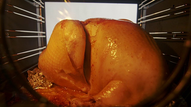 烤炉内烤着整只大火鸡视频素材画面1