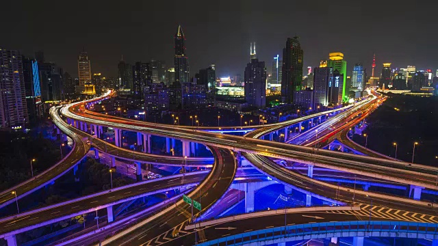 4k-Time lapon——上海夜间城市公路交通视频素材