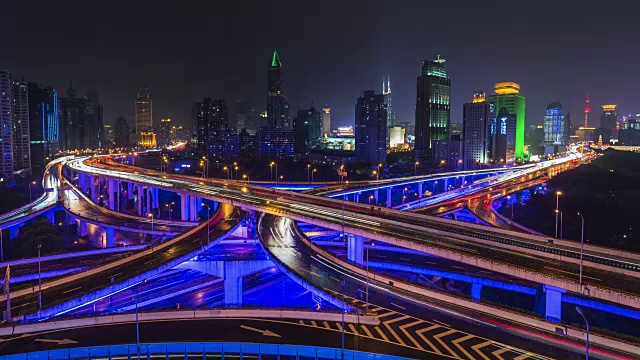 4k-Time lapon——上海夜间城市公路交通视频素材