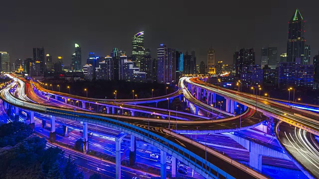 4k-Time lapon——上海夜间城市公路交通视频素材