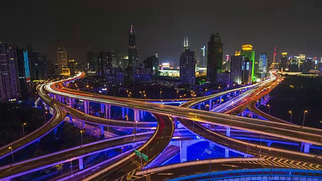 4k-Time lapon——上海夜间城市公路交通视频素材