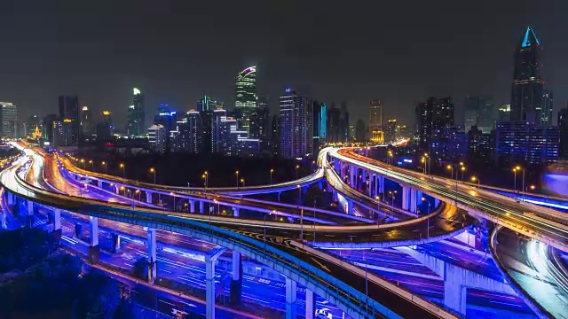 4k-Time lapon——上海夜间城市公路交通视频素材