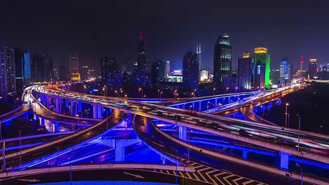 4k-Time lapon——上海夜间城市公路交通视频素材