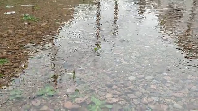 砂砾水坑上的雨水和雨滴视频素材