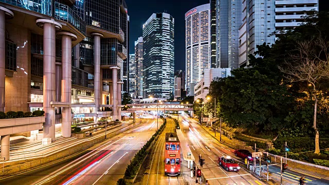 中国香港夜间高峰时段交通的T/L WS视图视频素材