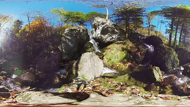 360VR山水4k视频秋林瀑布视频素材