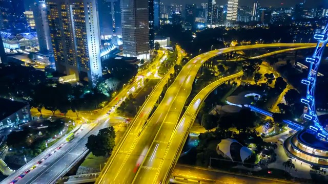 4k新加坡航空全景夜景延时视频素材