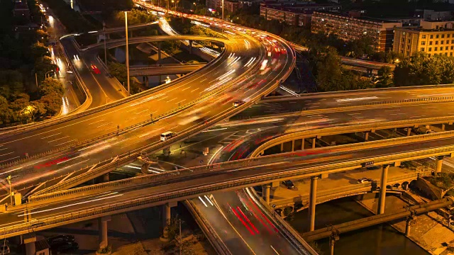 4k-Time lapon——上海夜间城市公路交通视频素材