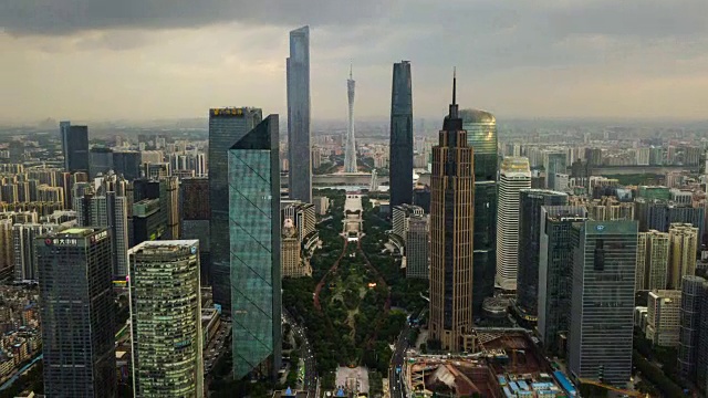 中国白天时间广州市景市中心航拍全景，4k时间间隔视频素材