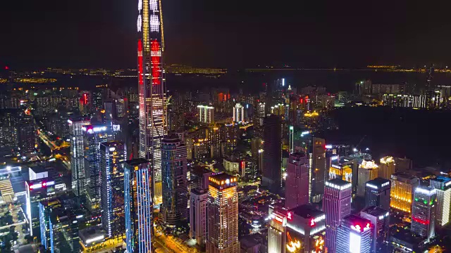 中国夜光深圳市景市中心KK100大厦航拍全景4k时间间隔视频素材