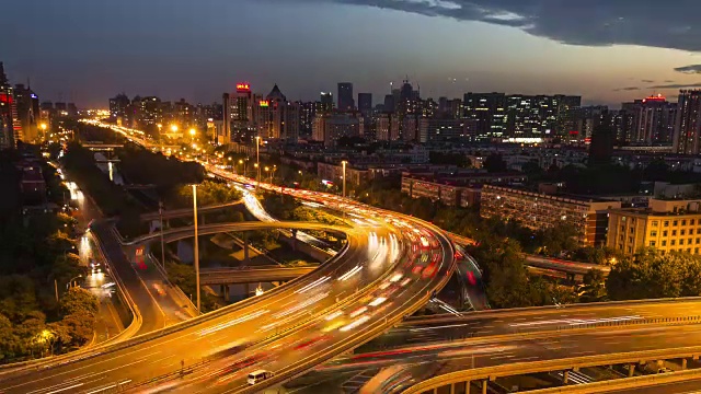 4k-Time lapon——上海夜间城市公路交通视频素材