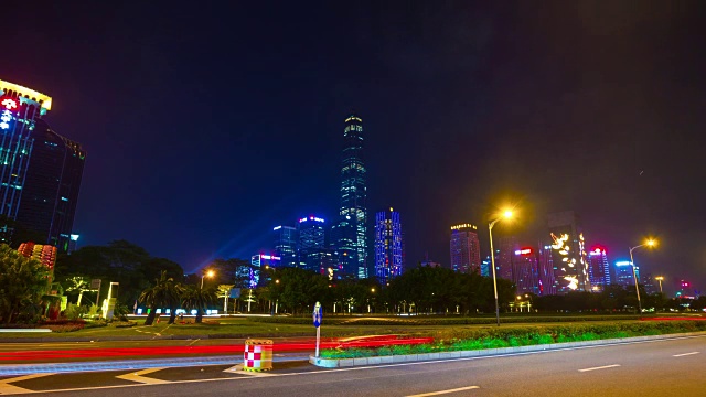 夜光照亮深圳交通街道全景4k时间的中国视频素材