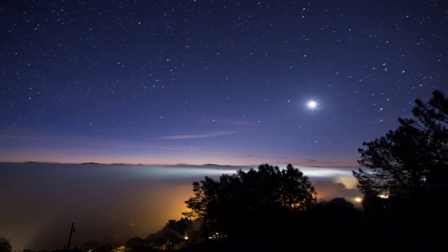 全景夜空景观与低雾视频素材