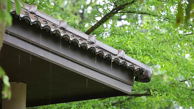 雨点落在砖屋顶上视频素材