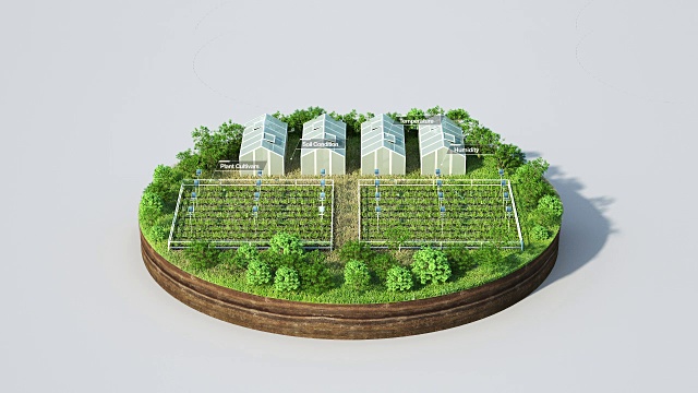 智能农业、智能农场、传感器连接乙烯房、地面温室。物联网。第四次工业革命。视频素材画面1